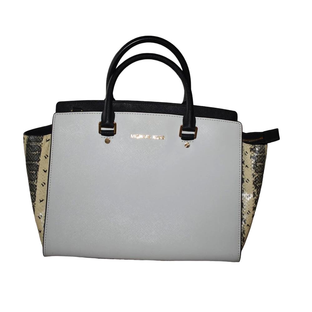 Michael Kors Selma Satchel Saffino Leather Snake Print Bag